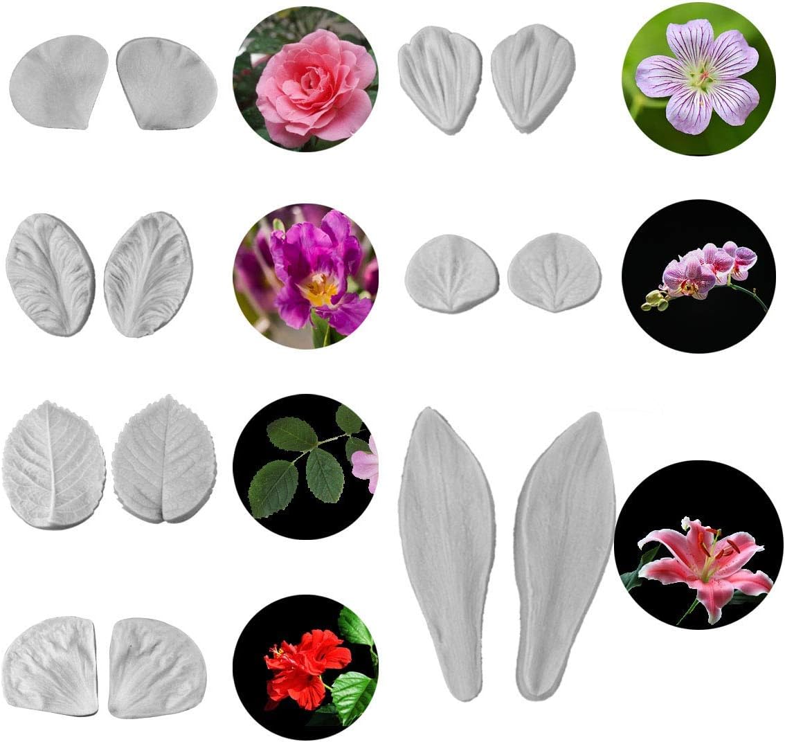 62pcs Gumpaste Flowers and Leaves Fondant Tool Leaf Tool Kit Gum Paste Flower Cutter Set Stainless Steel Flower Cutter Silicone Molds Foam Pad Veining Board Ball Tools Modelling Tools Brushes