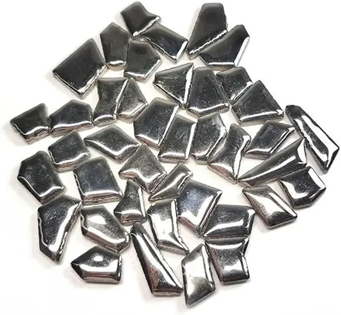 Mosaic Tiles 200g/7.05oz(Approx. 155-170pcs) Porcelain Mosaic Tiles 1-2.5cm 0.4mm Thickness Ceramic Mosaic Stones DIY Mosaic Craft Material(Silver)
