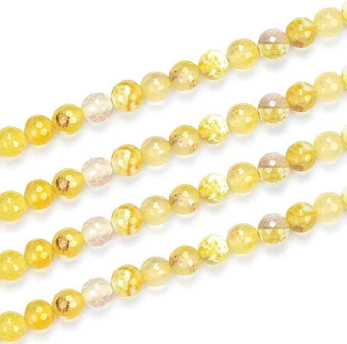 180pcs Adabele Natural Faceted Yellow Fire Agate Healing Gemstone 4mm (0.16 Inch) Small Round Loose Beads Gem Stone Spacer for DIY Craft Jewelry Making GH3-4