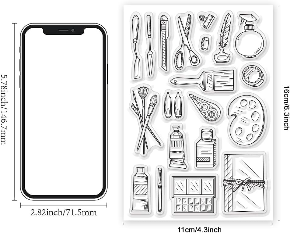 Painting Tools Clear Stamp for Scrapbooking Paint Brush Silicone Clear Stamp Pen Spatula Palette Rubber Transparent Seal Stamps for DIY Handbook Card Making Photo Album Journal Decoration - Crafty Corner
