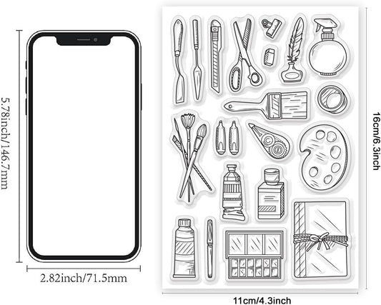 Painting Tools Clear Stamp for Scrapbooking Paint Brush Silicone Clear Stamp Pen Spatula Palette Rubber Transparent Seal Stamps for DIY Handbook Card Making Photo Album Journal Decoration - Crafty Corner