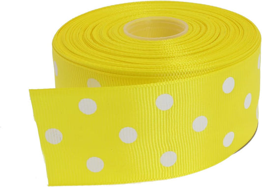 Polka Dot Grosgrain Ribbon 25 Yard Each Roll 100% Polyester (1/1-2", Yellow) - Crafty Corner