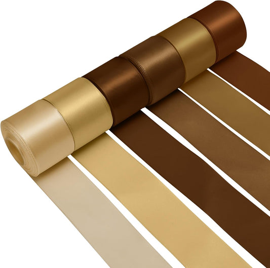 1-1/2 Inch Brown Satin Ribbons for Crafts, 6 Rolls Single-Faced Brown Assorted Ribbons for Gift Wrapping Flower Bouquet Wedding Invitations Bridal Shower Hair Bows Garland Party Decor - Crafty Corner