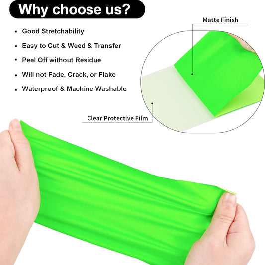 VINYL FROG Heat Transfer Vinyl Roll HTV Vinyl - 12" x5ft Neon Green Iron on Vinyl for T-Shirts, Heat Press Vinyl for DIY Craft Designs (Neon Green)