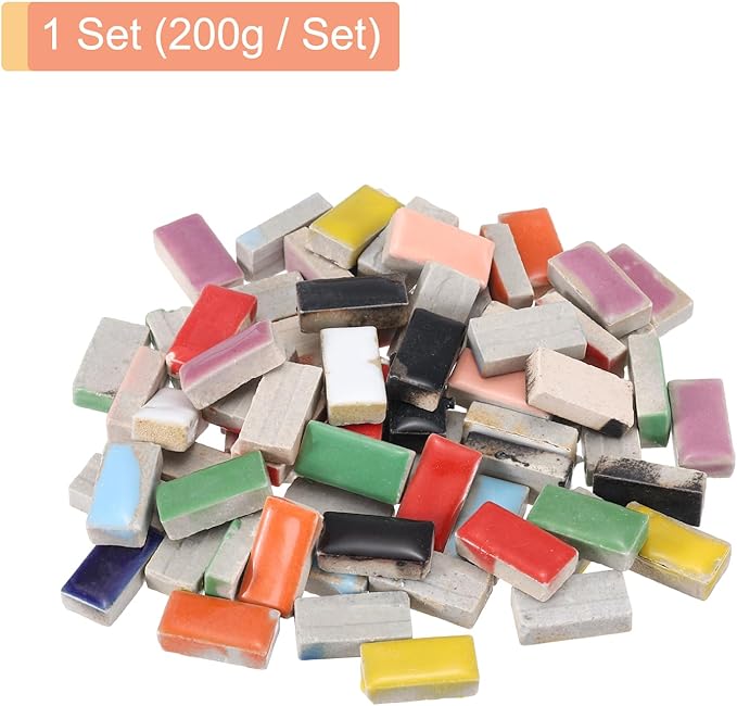MECCANIXITY 200g Ceramic Mosaic Tiles for Crafts Bulk, Rectangle Mixed Color Ceramic Tiles for Mosaic Kits Garden Stepping Stone Cup Mat
