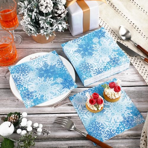 60 Pcs Winter Snowflake Cocktail Paper Napkins 6.5 x 6.5 Inches (60 Count)