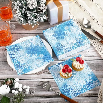 60 Pcs Winter Snowflake Cocktail Paper Napkins 6.5 x 6.5 Inches (60 Count)