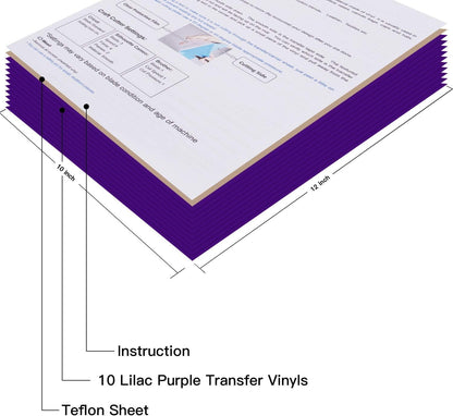 JANDJPACKAGING Purple Heat Transfer Vinyl HTV for T-Shirts 12 x 10 Inches 10 Pack Purple Iron on Vinyl
