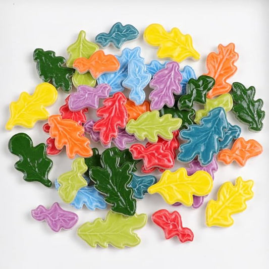 Mosaic Tiles for Crafts Bulk - Mini Ceramic Oak Leaves Pieces for DIY Kits & Adults DIY Mosaic Making Hobbies Decoration Stepping Stone and etc. (Ceramic Tile Oak Leaves Color Mix)