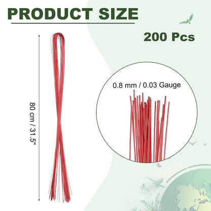 PATIKIL 32 Inch 22 Gauge Floral Stem Wire, 5 Pack/200 Pieces Bouquet Stem Paper Wrapped for DIY Crafts Flower Arrangements, Red
