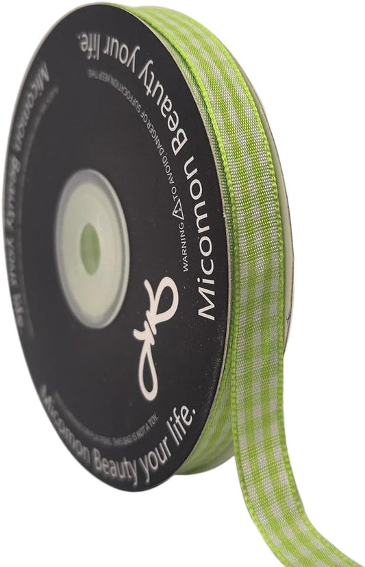 Apple Green Gingham Plaid Checked Ribbon 25 Yard Each Roll 100% Polyester (3/8", Apple Green) - Crafty Corner