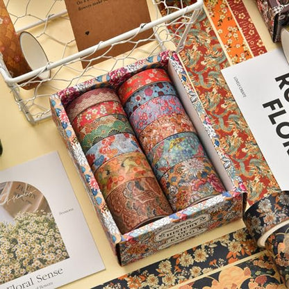 12 Rolls Kyoto Charm Washi Tape Set Japanese Arts Adhesive Tapes Geometric Garden Decorative Masking Tape Sets for Craft