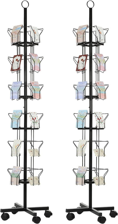 PATIKIL 2Pack 6 Tier Rotating Greeting Card Rack, Metal Spinning Greeting Card Display Stand Portable Postcard Rack Holder Organizer for Postcard Sticker Photo Desk Book Stamp, Black