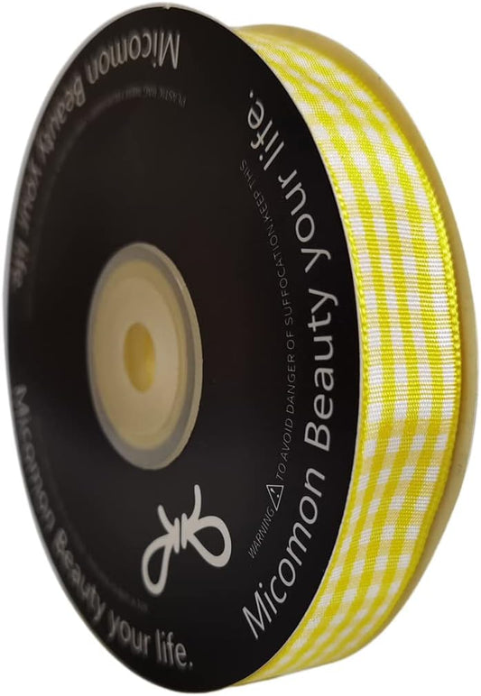 Yellow Gingham Plaid Checked Ribbon 25 Yards Each Roll 100% Polyester (5/8",Yellow) - Crafty Corner