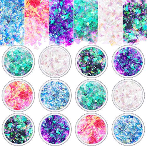 18 Boxes Mermaid Iridescent Chunky Glitter Flakes Chrome Nail Sequins Aurora Holographic Mermaid Nail Glitter Flake Glitters Chunky Iridescent Flakes for Face Eyes Body Hair Nails Decoration (18 Count)