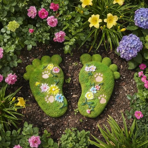Outdoor Non Slip Stepping Stone Garden Decoration Stone Footprint Shape2PS (2 Count)