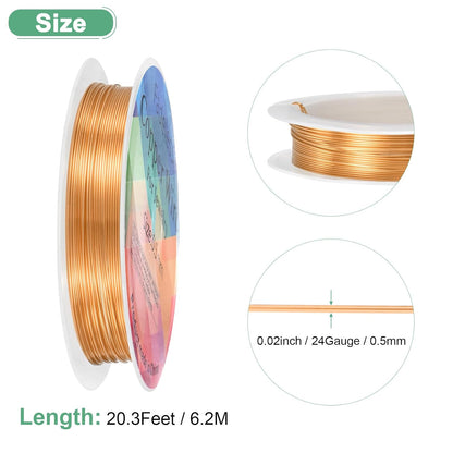 0.5 mm/24 Gauge Copper Wire for Jewelry Making, 20.3FT Copper Beading Craft Wire for Jewelry/Weaving/DIY Crafting/Planting, Color-Retaining [6.2M, Copper Tone]