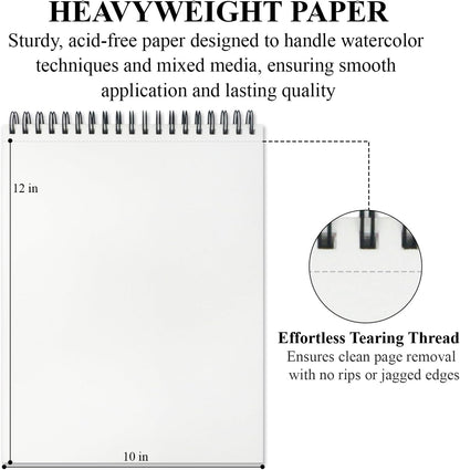 Watercolor Sketchbook 10"x12", 32 Sheets (64 Pages) Water Color Paper, 140lb/300gsm Watercolor Paper, Spiral Hardcover Watercolor Notebook for Painting, Water Color Sketch Books for Teens & Adults. - Crafty Corner