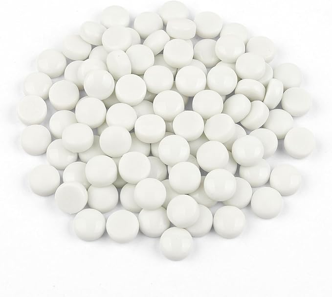 Artspac Glass Mosaic Tiles for Crafts Bulk,150g Round Mosaic Glass Pieces,White Mosaic Tiles for DIY Garden Crafts Supplies, Crafts Ornaments