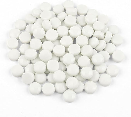 Artspac Glass Mosaic Tiles for Crafts Bulk,150g Round Mosaic Glass Pieces,White Mosaic Tiles for DIY Garden Crafts Supplies, Crafts Ornaments