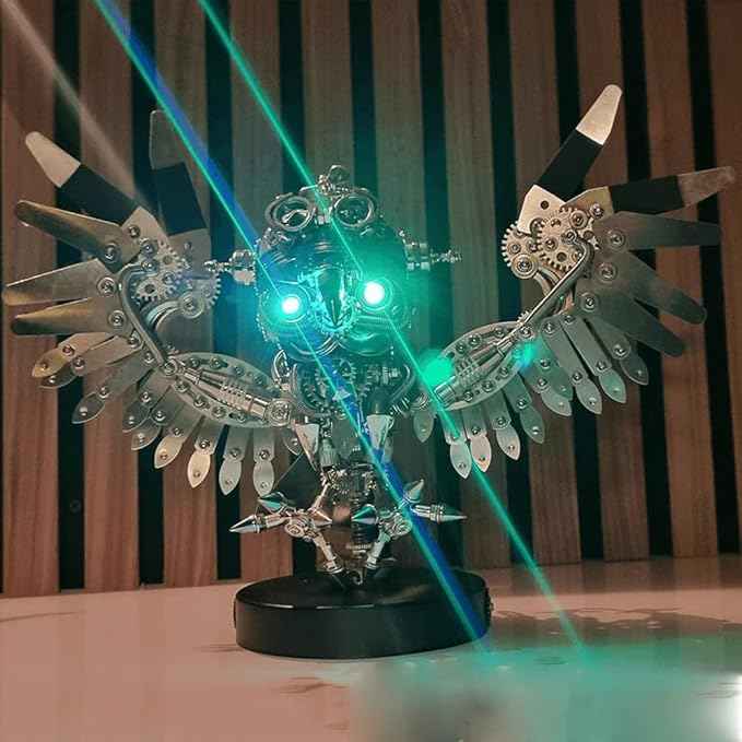 3D Metal Puzzle for Adults, Steampunk Owl Model Kit with Goggles & Light | Mechanical Stainless Steel Animal Sculpture DIY Gift & Display (700+ PCS)