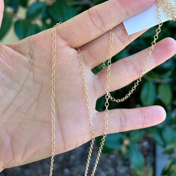 Adabele 5 Feet Real 1/20 14K Gold Filled Unfinished Cable Link Chain 2.2mm (0.09 Inch) Small Bulk Non Tarnish for DIY Craft Jewelry Making KG-G1