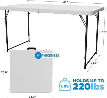 Sorfey Folding Table 4-Foot X 24 inch, Adjustable to 4 Heights, White Plastic