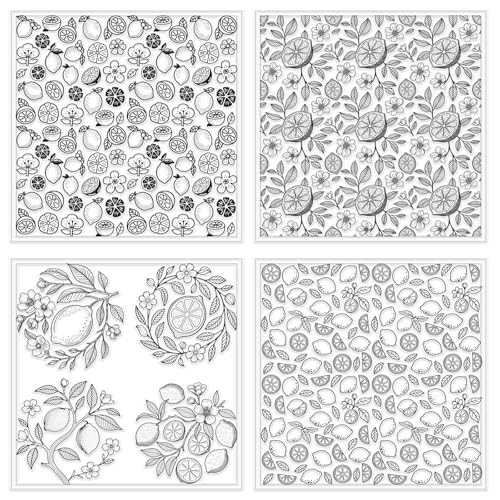 4 Sheets 4 Styles Vintage Lemons Polymer Clay Texture Sheets Lemon Slices Silicone Texture Stamp Flowers Modeling Pattern Pad Texture Sheets for Making Earrings Jewerly
