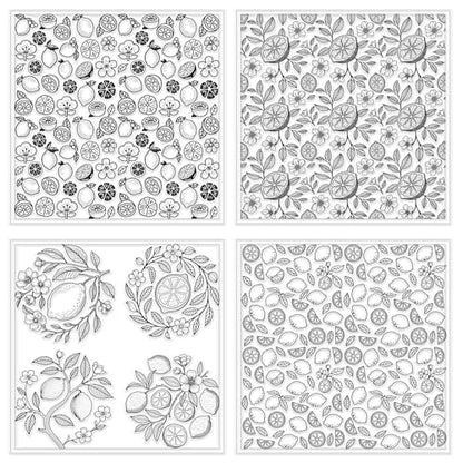 4 Sheets 4 Styles Vintage Lemons Polymer Clay Texture Sheets Lemon Slices Silicone Texture Stamp Flowers Modeling Pattern Pad Texture Sheets for Making Earrings Jewerly