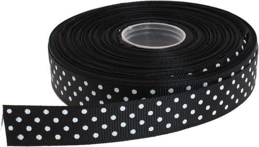 Polka Dot Grosgrain Ribbon 25 Yard Each Roll 100% Polyester (5/8", Black) - Crafty Corner