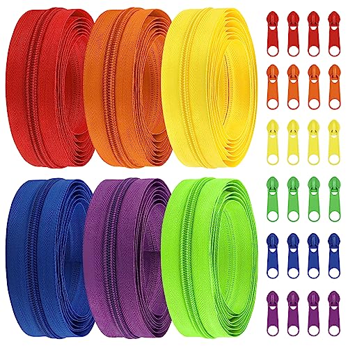 13.5 Yards 6 Pieces Sewing Zippers #5 Nylon Coil Zippers Assorted Zipper for Sewing with 24 Zipper Sliders for DIY Tailor Sewing Crafts Supplies (6 Count)