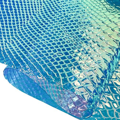Iridescent Transparent Embossed Vinyl Holographic Blue Clear PVC Vinyl Craft Fabric 16"×54" for Sewing DIY Projects