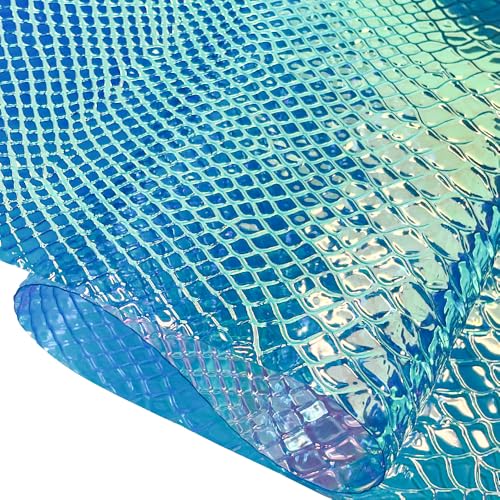 Iridescent Transparent Embossed Vinyl Holographic Blue Clear PVC Vinyl Craft Fabric 16"×54" for Sewing DIY Projects