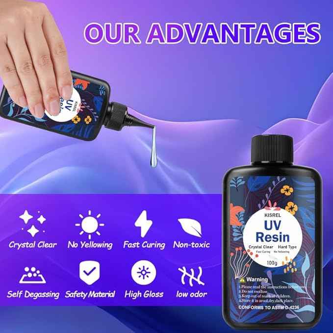 KISREL UV Resin Jewelry Making Kit - 500g Crystal Clear UV Resin, Large Light with 22 Beads and Jewelry Molds, Fast Curing for Keychains, Earring Making, DIY Craft Decorations