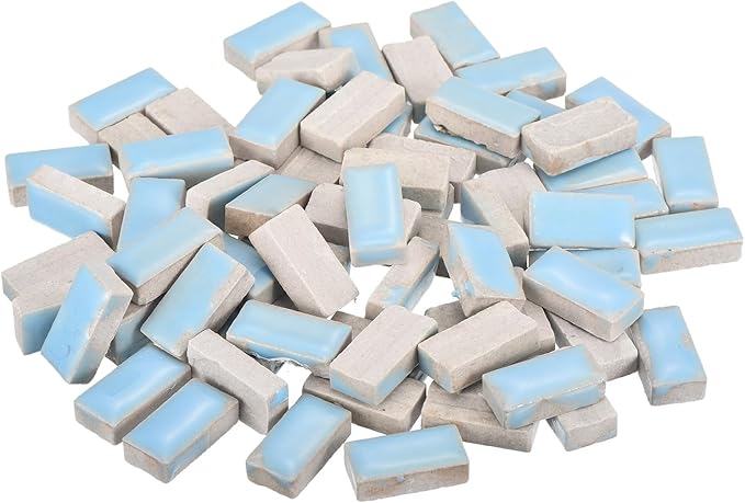 MECCANIXITY 200g Ceramic Mosaic Tiles for Crafts Bulk, Rectangle Light Blue Ceramic Tiles for Mosaic Kits Garden Stepping Stone Cup Mat