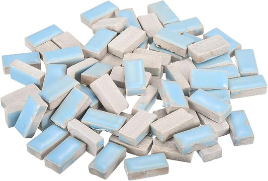 MECCANIXITY 200g Ceramic Mosaic Tiles for Crafts Bulk, Rectangle Light Blue Ceramic Tiles for Mosaic Kits Garden Stepping Stone Cup Mat