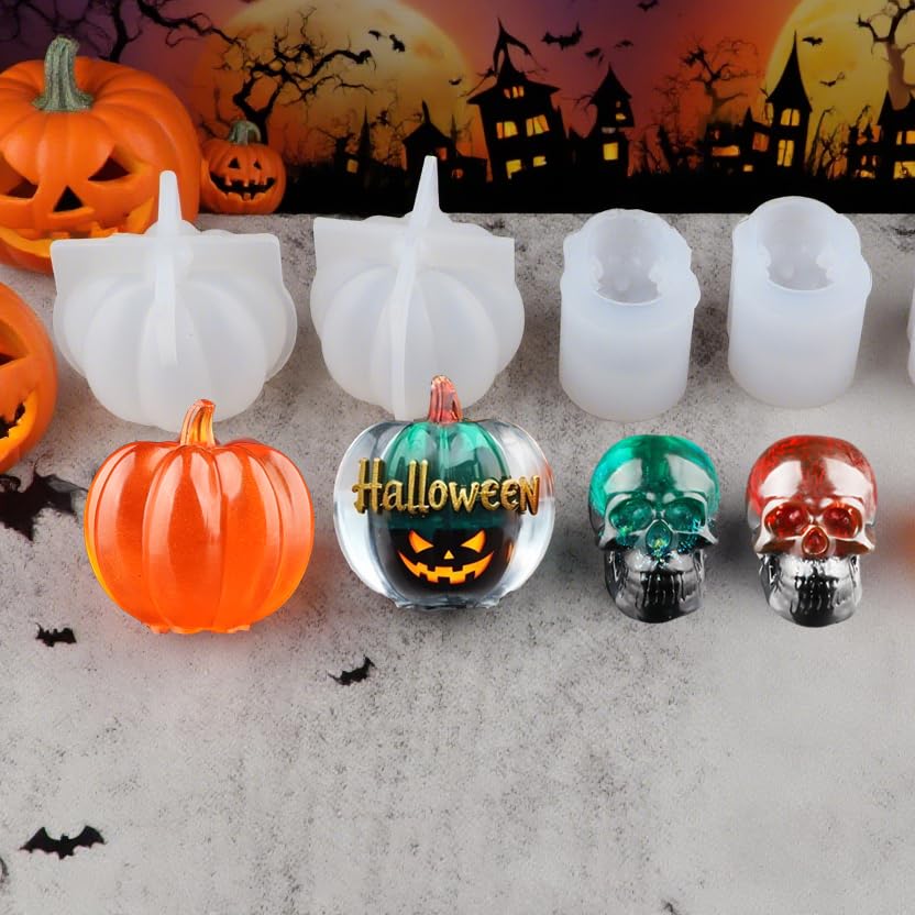 4Pcs Skull Resin Molds with 2Pcs Pumpkin Silicone Mold (6 Count)