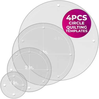 Quilting Acrylic Template Set | Precision Tools for Quilting Enthusiasts | Circle Design | Includes Sizes 4", 3", 2", 1" | 1/8 Clear Acrylic | 1/4" Seam Allowance for Accuracy