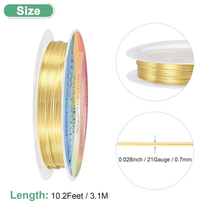 0.7 mm/21 Gauge Copper Wire for Jewelry Making, 10.2FT Copper Beading Craft Wire for Jewelry/Weaving/DIY Crafting/Planting, Color-Retaining [3.1M, KC-Gold]