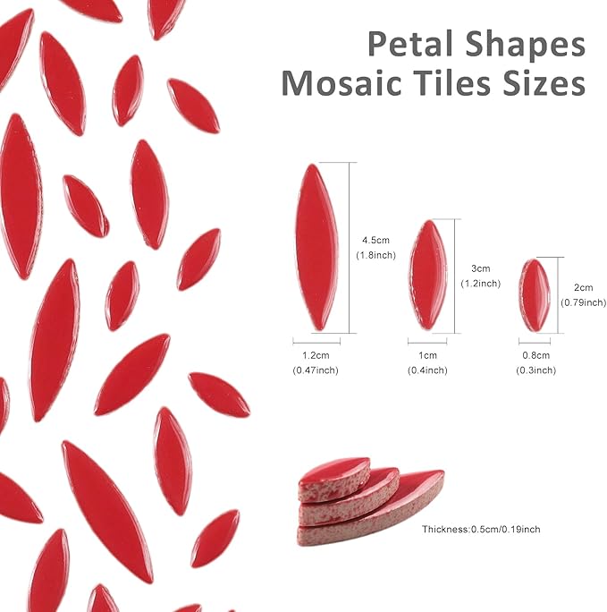 Artspac Red Petal Ceramic Mosaic Tiles for Crafts, 200g Flower Tiles Mosaic Pieces for Mosaic Craft Supplies,Garden Art Decor