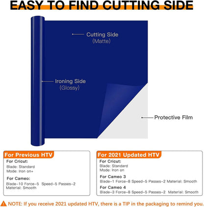 HTVRONT HTV Vinyl Rolls Heat Transfer Vinyl - 12" x 8ft Blue HTV Vinyl for Shirts, Iron on Vinyl for All Cutting Machine - Easy to Cut & Weed for Heat Transfer Design (Navy Blue)