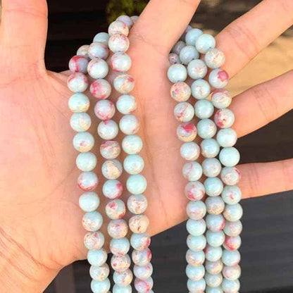 70pcs Adabele Natural Aquamarine Blue Impression Aqua Terra Jasper Healing Gemstone 10mm Sea Sediment Round Loose Beads Gem Stone Spacer GH5-10