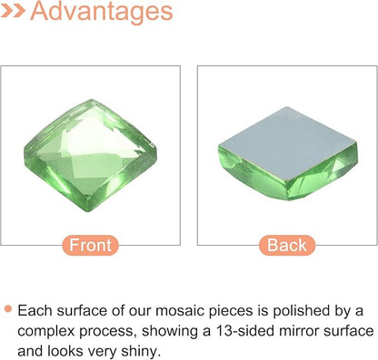MECCANIXITY Mosaic Tiles 55 Pieces, 13 Faces Glitter Crystal 1 x 1cm for Crafts Bulk, Mosaic Art Kits Stained Glass Pieces for Handmade Jewelry Art DIY Material (Green)