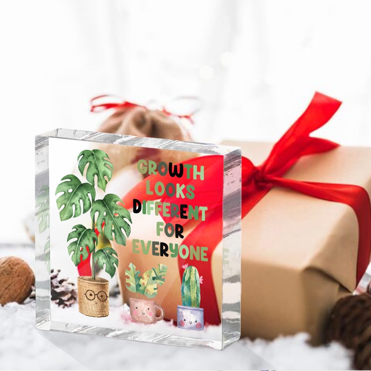 Inspirational Quote Desk Decor Acrylic Sign 4X4 Inch, Watercolor Greenery Positive Affirmation Decorative Signs for Shelf Tabletop Cubicle Room Office, Greenery Gifts for Women Friends