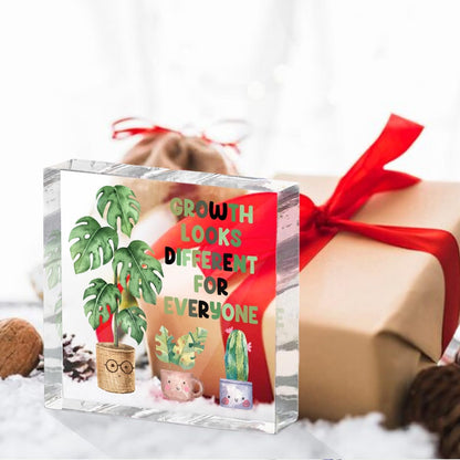 Inspirational Quote Desk Decor Acrylic Sign 4X4 Inch, Watercolor Greenery Positive Affirmation Decorative Signs for Shelf Tabletop Cubicle Room Office, Greenery Gifts for Women Friends