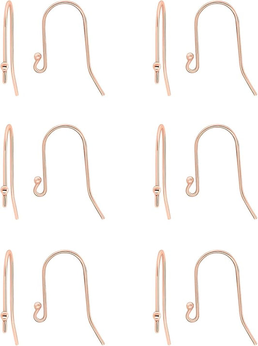 Sea of Ice 925 Rose Gold flashed Sterling Silver Ear Wires Ball End French Earring Hooks for Drop Dangle Earrings Jewelry Making, DIY Jewelry Findings Parts 12 Pcs/ 6 Pairs