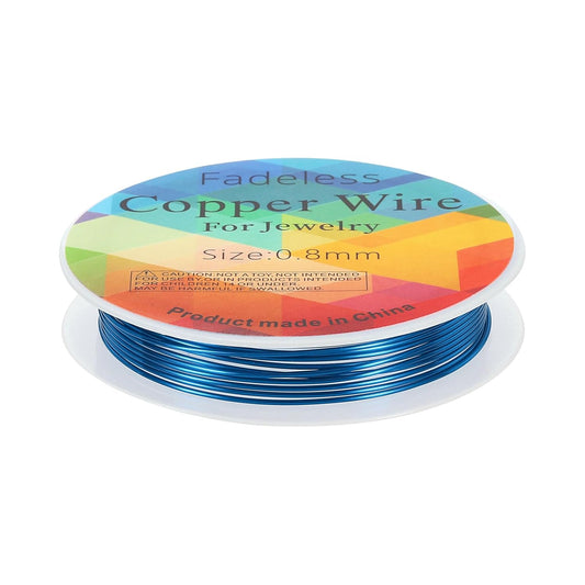 HARFINGTON 8ft Jewelry Wire, 20 Gauge (0.8mm) Brass Craft Soft Metal Tarnish Resistant Copper Beading Wire for Jewelry Making Supplies Crafting, Blue