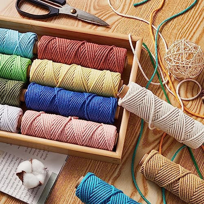 36 Colors Macrame Cord 3mm x 1188 Yards Natural Colored Macrame Supplies 4 Strand Twisted Macrame Kit Cotton Cord Rope Macrame Yarn Twine String for Crafts Wall Hanging Plant Hanger DIY Knitting (3564 Foot)