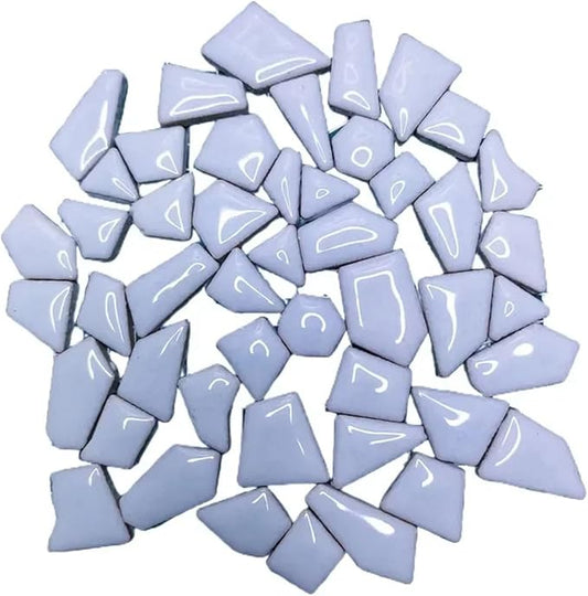 Mosaic Tiles 200g/7.05oz(Approx. 155-170pcs) Porcelain Mosaic Tiles 1-2.5cm 0.4mm Thickness Ceramic Mosaic Stones DIY Mosaic Craft Material(Light Light Blue)