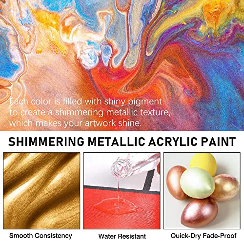 Metallic Acrylic Paint Set 24 Colors 2oz Rich Pigments Non (48.6 Fl Oz)
